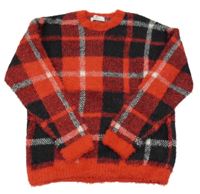 Červeno-černo-bílý kostkovaný chlupatý svetr H&M