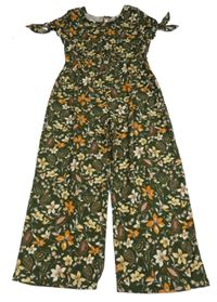 Khaki květovaný kalhotový overal 