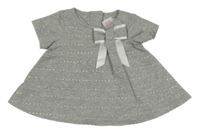 Šedé puntíkaté šaty s mašlí Tahari 