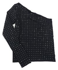 Černé asymetrické crop triko s kamínky Zara