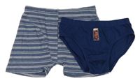 2Set - Modro-bílé pruhované boxerky + tmavomodré slipy se Spidermanem C&A