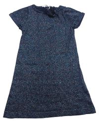 Tmavomodro-barevné třpytivé pletené šaty H&M