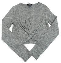 Šedý žebrovaný crop svetr New Look