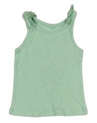 Světlezelený žebrovaný crop top s madeirovými volánky zn. George 