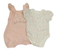 2set - Broskvové mušelínové laclové kraťasy se zajíčkem + bílé body s kytičkami Next