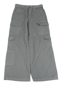Šedé široké plátěné kalhoty s kapsami Primark 