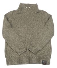 Hnědo-béžový melírovaný svetr s komínovým límcem H&M