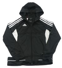 Černo-bílá propínací funkční sportovní mikina s logem a kapucí Adidas