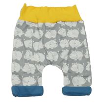 Šedé plátěné podšité kalhoty s hrochy a barevnými lemy