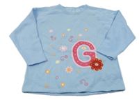 Světlemodrá mikina s kytičkami a písmenkem