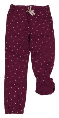 Nové - Tmavorůžové plátěné podšité kalhoty se srdíčky Dopodopo