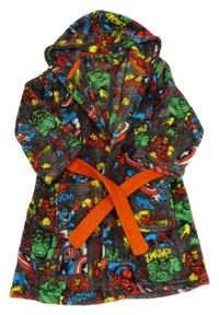 Šedý chlupatý župan s Avengers a kapucí 