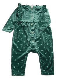 Zelený sametový overal s puntíky a volánky H&M