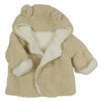 Béžový chlupatý zateplený kabátek s kapucí