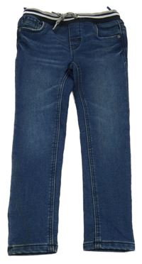 Tmavomodré teplákové rifle s pruhovaným pasem C&A