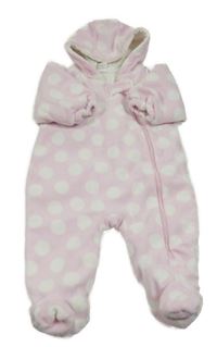 Světlerůžová fleecová zateplená kombinéza s puntíky a kapucí Next