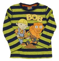 Limetkovo-tmavomodré pruhované triko s Bořkem 