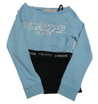 Světlemodrá crop mikina s nápisem a všitým topem Pineapple