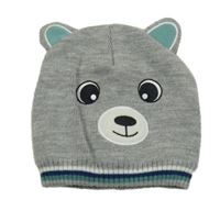 Šedá pletená podšitá čepice s medvídkem Crane 