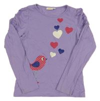 Světlefialové triko s ptáčkem a srdíčky Kids 