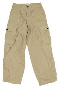 Béžové plátěné cargo kalhoty s kapsami Zara 