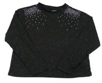 Šedo-stříbrné melírované crop triko s kamínky F&F