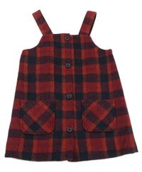 Červeno-tmavomodré kostkované vlněné šaty F&F