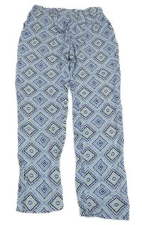 Bílo-modro-zelené vzorované kalhoty Pocopiano