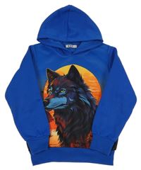 Kobaltově modrá mikina s vlkem a kapucí Sezon