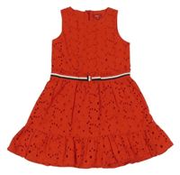 Červené plátěné děrované šaty s proužky S. Oliver