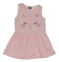 Bílo-neonově růžové bavlněné šaty s kočkou Kiabi