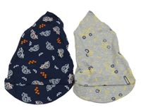 2x - Tmavomodrý šátek s auty + šedý šátek s bagry 