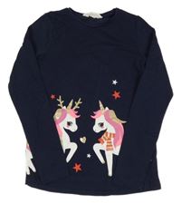 Tmavomodré triko s jednorožci H&M