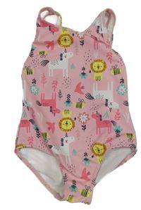 Světlerůžové jednodílné plavky se zvířátky 