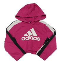 Tmavorůžovo-bílo-černá crop mikina s logem a kapucí Adidas