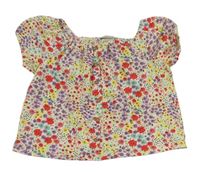 Smetanovo-barevná květovaná mačkaná crop halenka s knoflíky Matalan