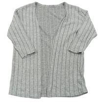 Šedý melírovaný žebrovaný úpletový cardigan SHEIN