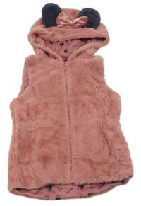 Růžová kožešinová podšitá vesta s kapucí s oušky - Minnie Disney