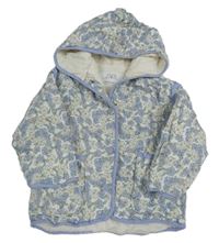 Bílo-světlemodrá květovaná mušelínová zateplená bunda s kapucí ZARA