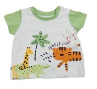 Nové - bílo-zelené tričko se zvířátky a palmou Matalan