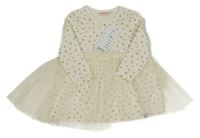 Nové - smetanovo-zlaté puntíkaté šaty s tylem Liegelind