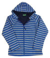 Šedo-cobaltově modrá pruhovaná fleecová funkční therno propínací mikina s kapucí MOUNTAIN WAREHOUSE