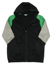 Černo-šedo-zelená propínací sportovní mikina s logem a kapucí energetics