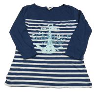 Tmavomodro-bílé pruhované triko s kotvou Alive