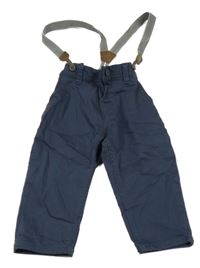 Tmavomodré plátěné kalhoty s kšandami H&M