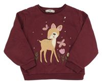 Tmavovínová mikina se srnkou a motýlky C&A