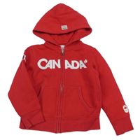 Červená propínací mikina s nápisem a kapucí 