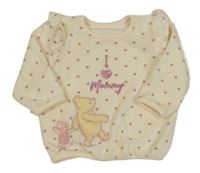 Smetanová kytičkovaná sametová mikina s Pú a Prasátkem a volánky Disney