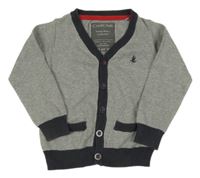 Šedo-tmavošedý melírovaný propínací svetr s výšivkou coolclub