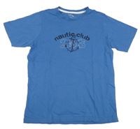 Modré tričko s kotvou a číslem a logem NAUTC CLUB